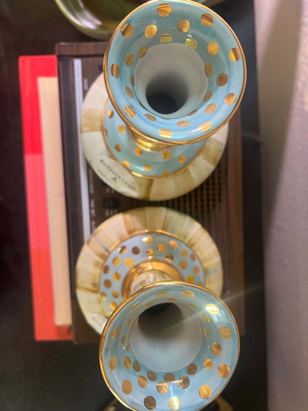 MacKenzie-Childs Parchment Check Candlestick Pair - Picture 6 of 7